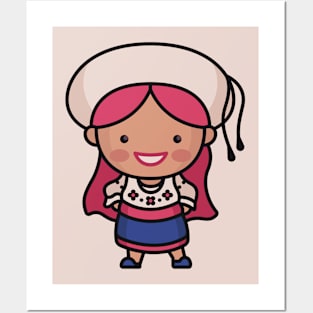 Cute Ecuadorian Girl in Traditional Clothing Cartoon Posters and Art